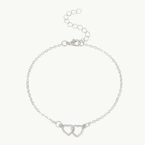 Delicate Double Heart Bracelet Silver Chain Beach Vacation Summer Minimalist